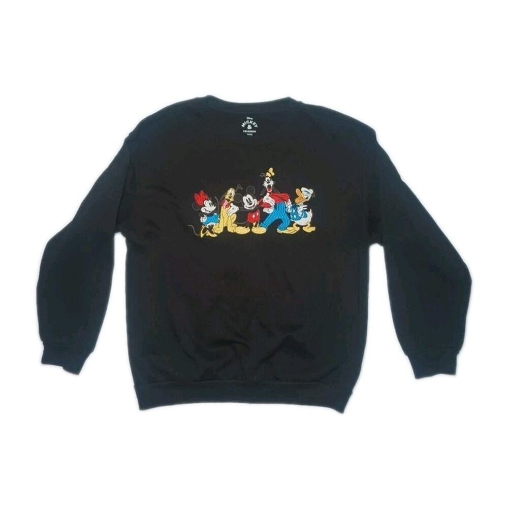 Disney Mickey & Friends Sweatshirt Women's L Black Double Sided Crew Neck